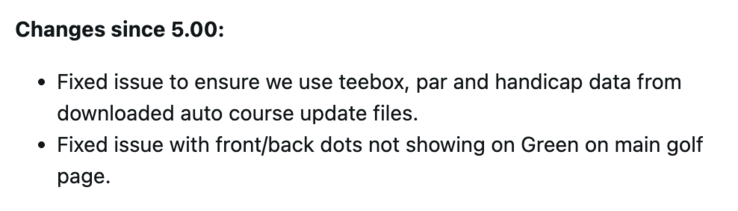 The change log for System Software 5.10 for the Garmin Approach S12 smartwatch. (Image source: Screenshot of post in Garmin forum)