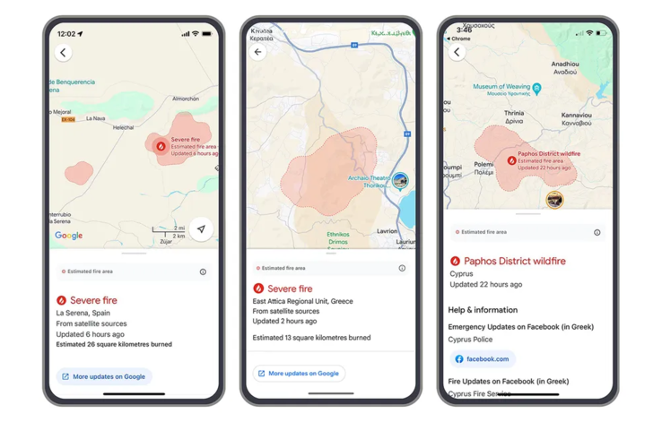 Google is showing wildfire boundaries in Search and Maps. (Image source: Google Blog)