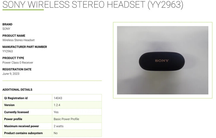 Sony registers new TWS earbuds ahead of their release. (Source: Wireless Power Consortium via MySmartPrice)