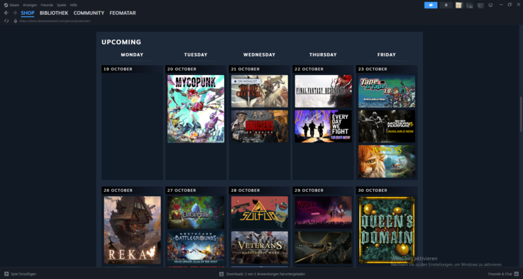 Steam recognizes that I enjoy strategy games and RPGs, so the calendar recommends titles such as Ward of Evil, Veterans: Napoleonic Wars and Final Fantasy Resonance.