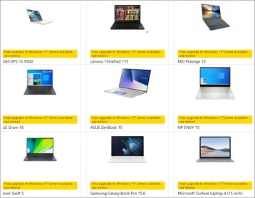 Selection of Windows 11 supported laptops. (Image source: Microsoft)