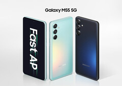 Samsung has designed the Galaxy M55 in green and blue finishes (Image source: Samsung)