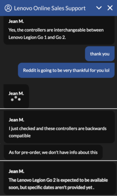 Lenovo support chat messages confirm backwards compatibility
