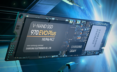 Samsung NVMe SSDs like the 970 EVO Plus can reach read rates of 3,500 MB/s. (Image source: Samsung)