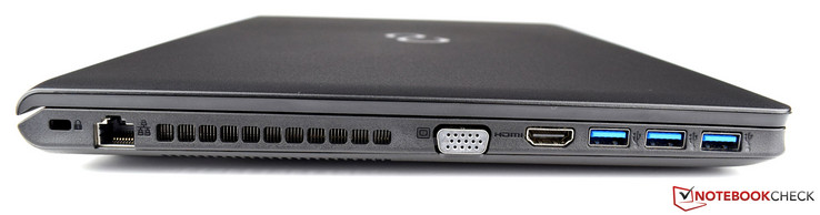 Left: Kensington Security Slot, Ethernet (RJ-45), air vents, VGA, HDMI, 3x USB 3.0