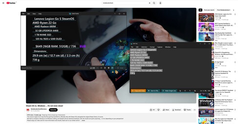 The Text Grab Frame Mode can automatically start the text editor for manual changes (image source: screenshot Notebookcheck on YouTube)