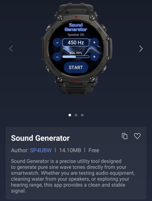 The Sound Generator Mini App for Amazfit smartwatches