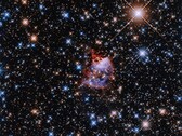 Image of region G033.91+0.11. At the center of this image is a protostar (image source: several - see sources; cropped)
