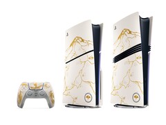 The Gold Ghost of Yotei Limited Edition DualSense, PS5 Slim, and PS5 Pro. (Image source: PlayStation)