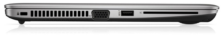 Left: Cable lock slot, VGA-out, USB 3.0 (Type-A), SmartCard reader