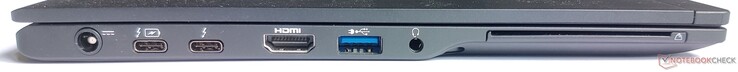 Left side: power, 2x Thunderbolt 3, HDMI, 1x USB Type-A 3.1 Gen1, 3.5-mm audio port, smart card reader