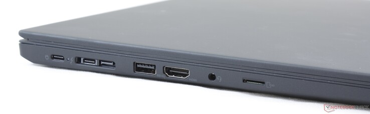 Left: USB Type-C Gen. 1, USB Type-C Gen. 2 + Thunderbolt 3, ThinkPad Dock, HDMI 1.4, 3.5 mm combo audio, MicroSD reader