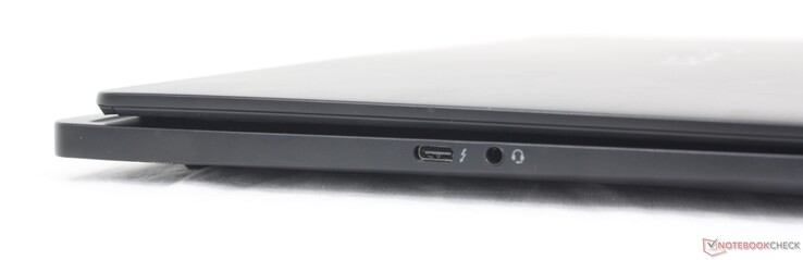 Left: USB-C (40 Gbps) w/ Thunderbolt 4 + Power Delivery + DisplayPort 1.4, 3.5 mm headset