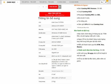 Listing of MSL GL63 with GTX 1660 Ti. (Source: Xgear.vn)