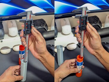 Measurement of shallower depth between 3D printed glue stick (left) and original glue stick (right)