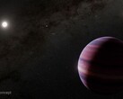 A conceptual image of the giant planet orbiting Alpha Centauri A (Image source: NASA, ESA, CSA, STScI, and R. Hurt; cropped)