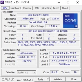 Intel Core i9-12900K. (Image source: CPU-Z Validator)