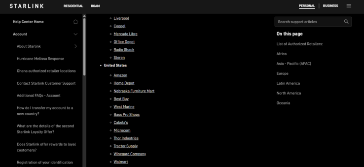 Amazon listed as a Starlink authorized retailer (Image Source: Starlink)