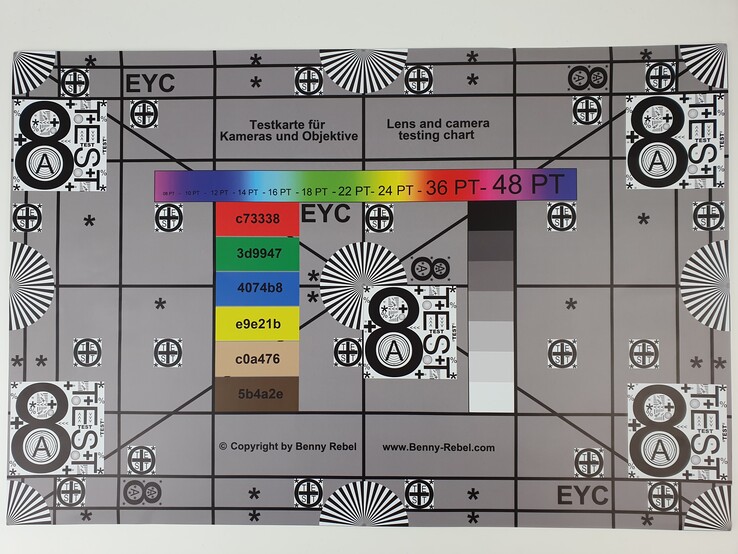 Our test chart photographed with the standard camera