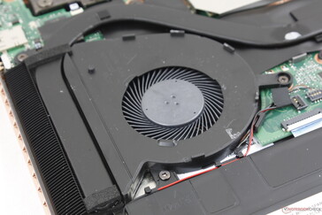 Cooling solution consists of twin ~45 mm fans and two heat pipes
