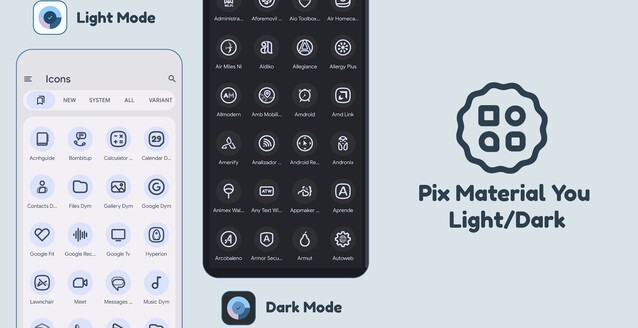 Pix Material You has themed icons that support dynamic colours, with icons for even the most obscure apps (Image Source: PashPuma Design)