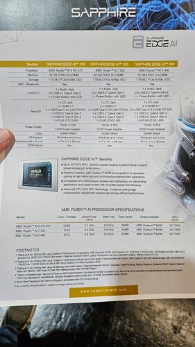 Sapphire Edge AI specifications (image source: Computerbase)