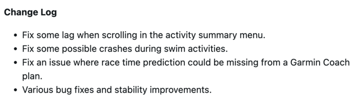 Garmin Forerunner 255 Software Version 27.09 changelog. (Image source: Garmin)