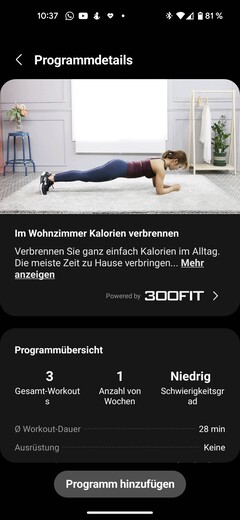 The Samsung software provides access to fitness programs