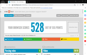Your browser scores 528 points out of 555 (Image source: Screen grab of html5test.com)