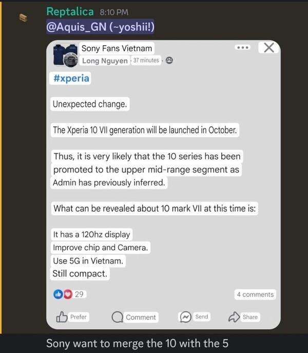 Sony Xperia 10 VII release date rumor. (Image source: via Reddit)