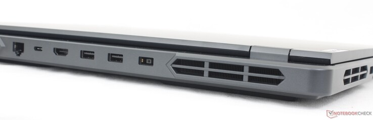 Rear: RJ-45 (1 Gbps), USB-C 10 Gbps w/ 140 W Power Delivery + DisplayPort 1.4, HDMI 2.1 (up to 4K60), 2x USB-A 5 Gbps, AC adapter
