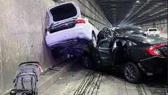 The aftermath of the sudden Model S deceleration (image: California Highway Patrol)