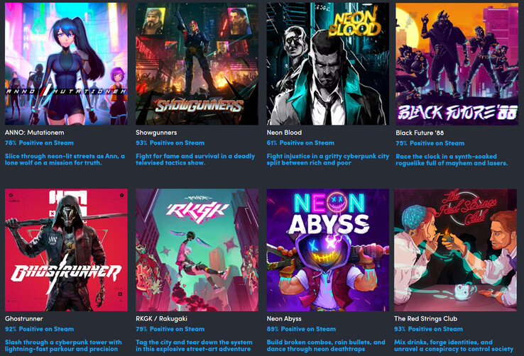 All the games in the Neon Lights Humble Bundle collection (Image source: Humble Bundle)