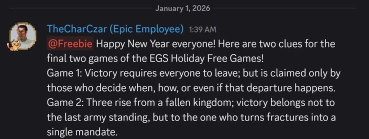 The hints shared (Image source: Epic discord)