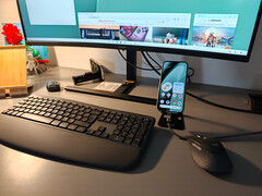 Google Pixel 10a connected to a monitor and paired with Logitech MK880 as input device.