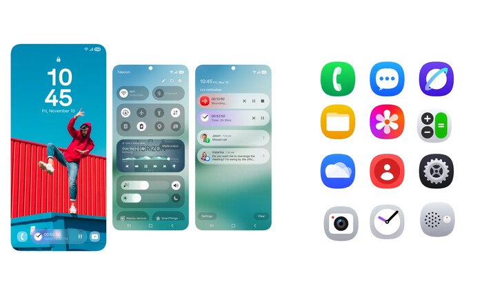 New lock screen, separate notification panel, and icons on One UI 7 (Image source: Android Headlines)
