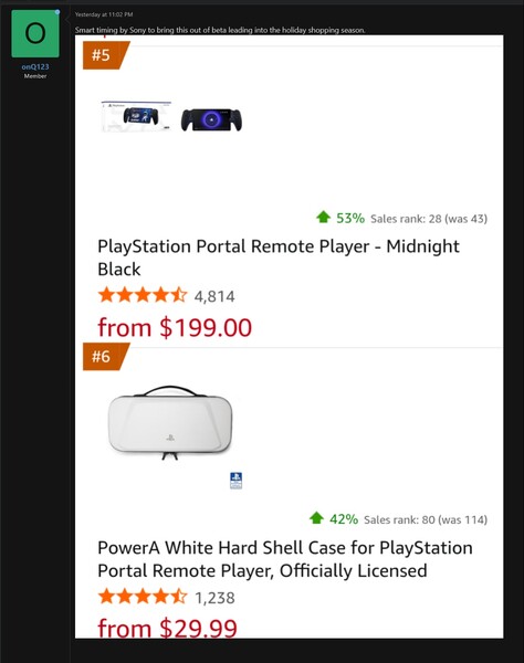 PlayStation Portal sales on Amazon (Image source: screenshot, onQ123@NeoGaf forums)
