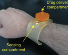The MNA (microneedle array), consisting of the drug delivery and the sensory compartment. (Image source: Advanced Healthcare Materials)