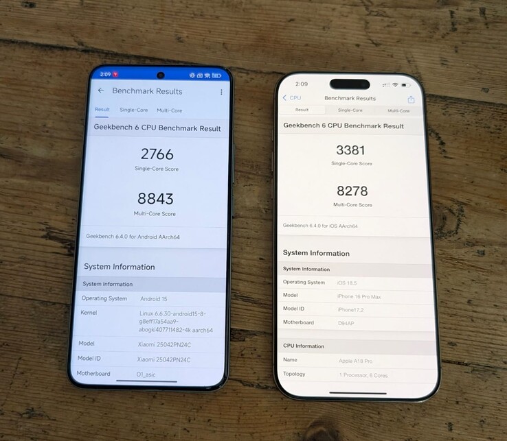 Xiaomi 15S Pro with Xring O1 vs Apple iPhone 16 Pro Max with A18 Pro. (Image source: Max Weinbach on X)