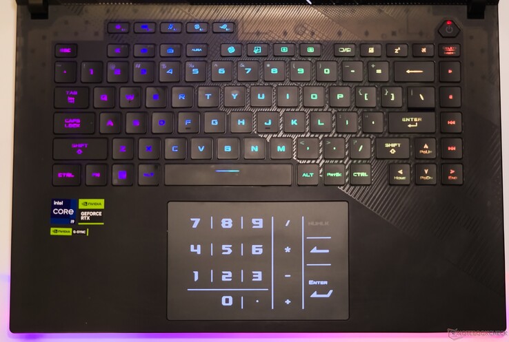 The Scar 16's touchpad offers an integrated virtual numpad