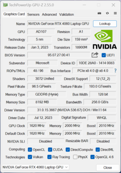 GPU-Z GeForce RTX 4060 Laptop