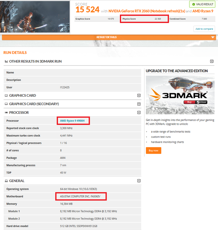 Fire Strike results. (Image source: 3DMark)