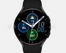 The Galaxy Watch Active 4 render overlaid with a watch face. (Image source: @heyitsyogesh)