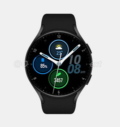 The Galaxy Watch Active 4 render overlaid with a watch face. (Image source: @heyitsyogesh)