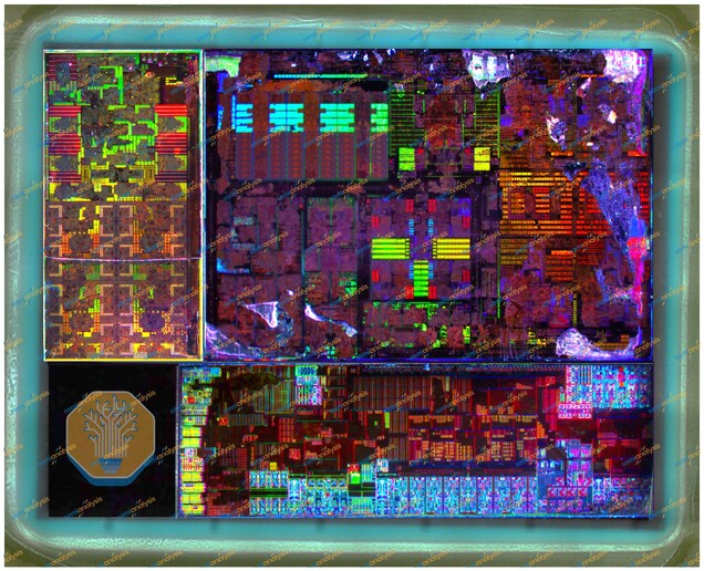 A full-package die shot of a Panther Lake processor. The design combines separate compute, graphics and I/O tiles.