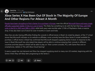 Xbox Series X European availability Reddit post (Image source: Gaming subreddit)