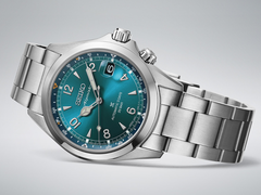 The Seiko Prospex Alpinist (model number SPB507, pictured) has a blue dial. The other two models have a black and green dial. (Image source: Seiko)