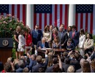 A photograph of US President Donald Trump signing the Take It Down Act at a ceremony in Washington, USA. (Image Source: @FLOTUS on X)