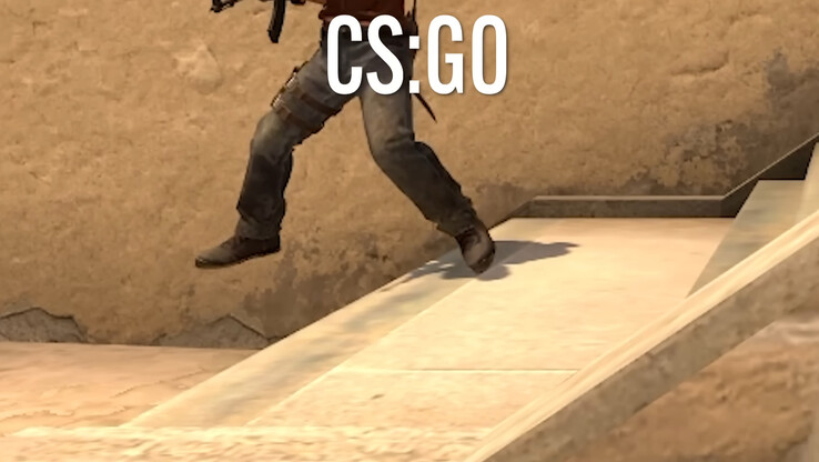 Counter-Strike: Global Offensive's handling of elevation has characters' feet making almost no contact with the stairs, instead traveling at the sloped angle while playing a typical running/strafing animation.