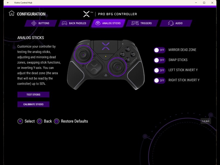 Victrix Control Hub deadzone adjustment
